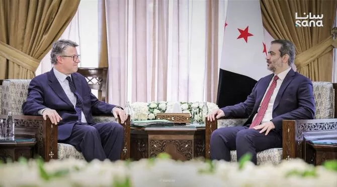Syria, Germany seal economic recovery deal 10 - Egyptian Gazette Asaad Al-Shaibani, the foreign minister of the Syrian Arab Republic, met with Geza Andreas von Geyr, German minister of state at the Federal Foreign Office.