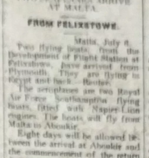 Flight to Egypt: Two seaplanes arrive at malta 12 - Egyptian Gazette