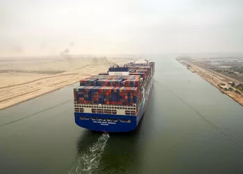 Giant container ship completes first Suez Canal crossing