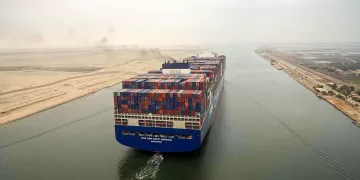 Giant container ship completes first Suez Canal crossing 1 - Egyptian Gazette Giant container ship completes first Suez Canal crossing