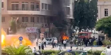 Blasts rock Damascus during Macron visit 1 - Egyptian Gazette Blasts rock Damascus during Macron visit