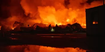 Russian retail warehouse burns after Ukrainian drone attack