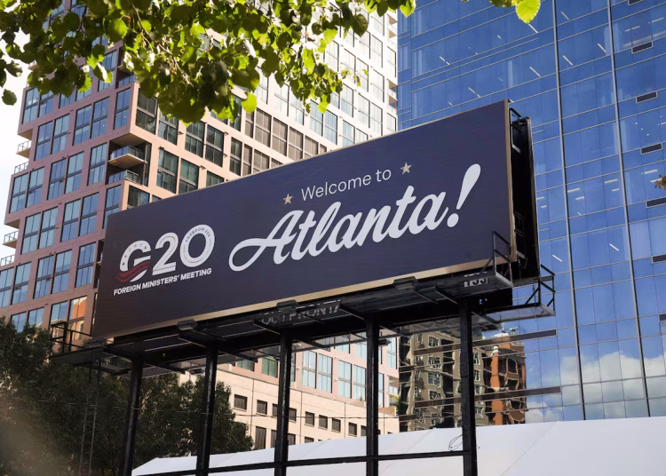 A sign welcomes visitors ahead of the G20 Foreign Ministers' Meeting in downtown Atlanta, Georgia, US, October 29, 2026.  REUTERS