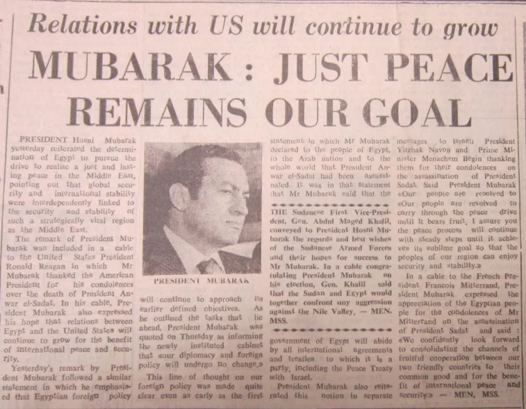 Mubarak: Just peace remains our goal
